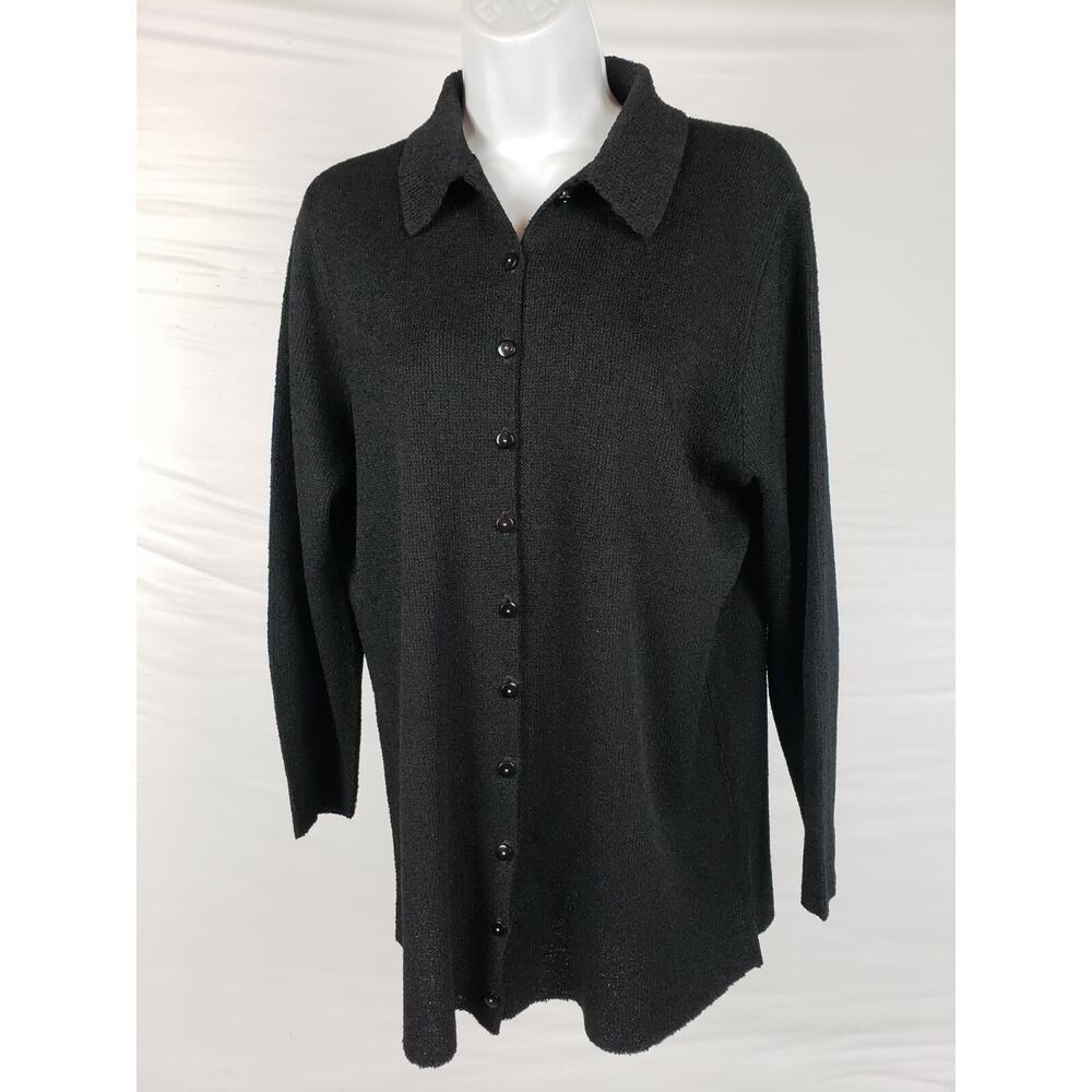 Vintage FRENCH RAGS Black Cardigan Sweater Siz 2 Women's Knit Button Down Collar
